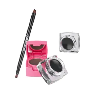 2-in-1 Gel Eyeliner Eyebrow Powder Waterproof, Anti-smudge Long-lasting Makeup Eyeliner Tape Brush Mirror, Black   Brown with Brush