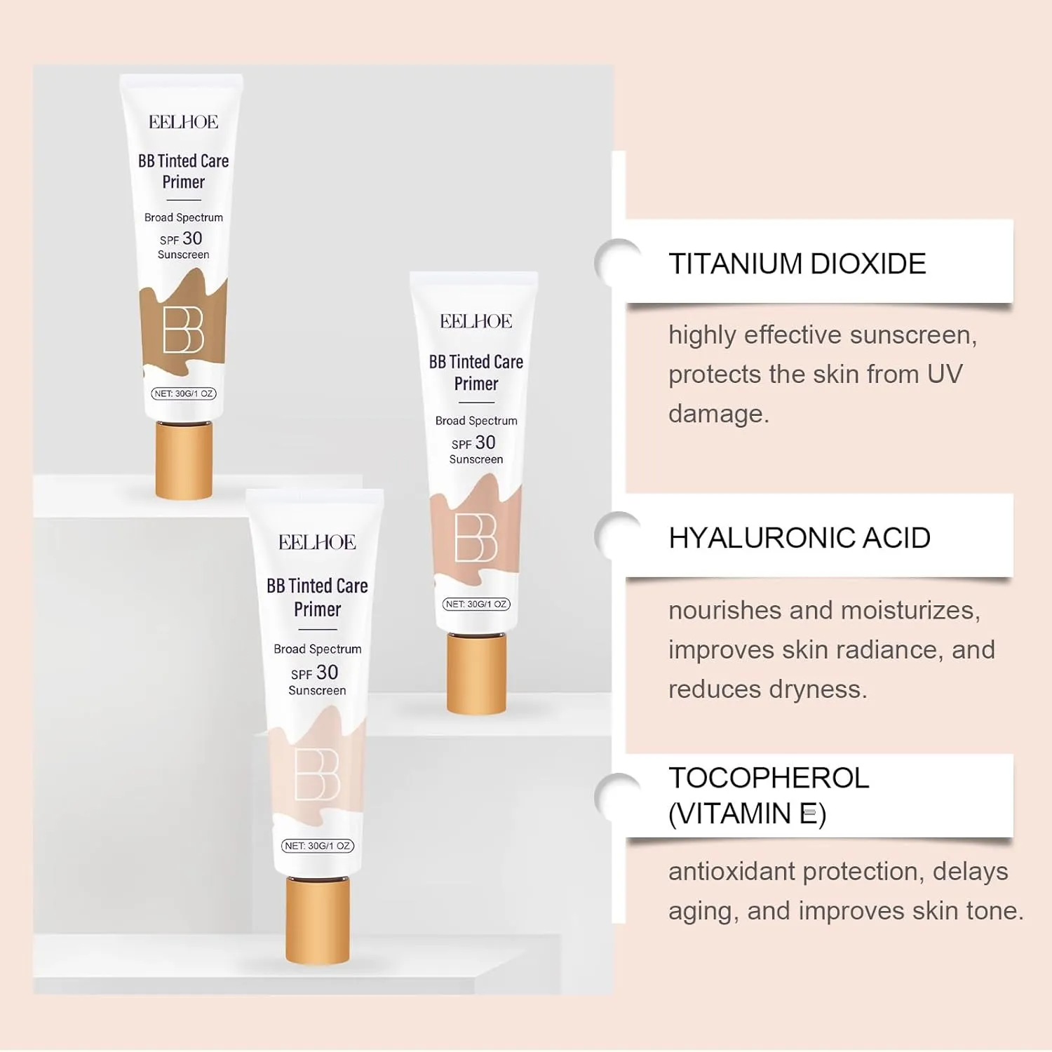 2Pcs BB Blur Tinted Moisturizer SPF 30,BB Tinted Care Primer, BB Cream Tinted Moisturizer,Hydrates & Smooths Your Skin. (Ivory)