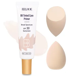 BB Cream Tinted Moisturizer with SPF 30Lightweight BB Blur Tineted Care Primer,Hydrating Tinted Sunscreen for Face,Full-Coverage Skin Tint Makeup for All Skin Types with 2PCS Sponge (01 Ivory)