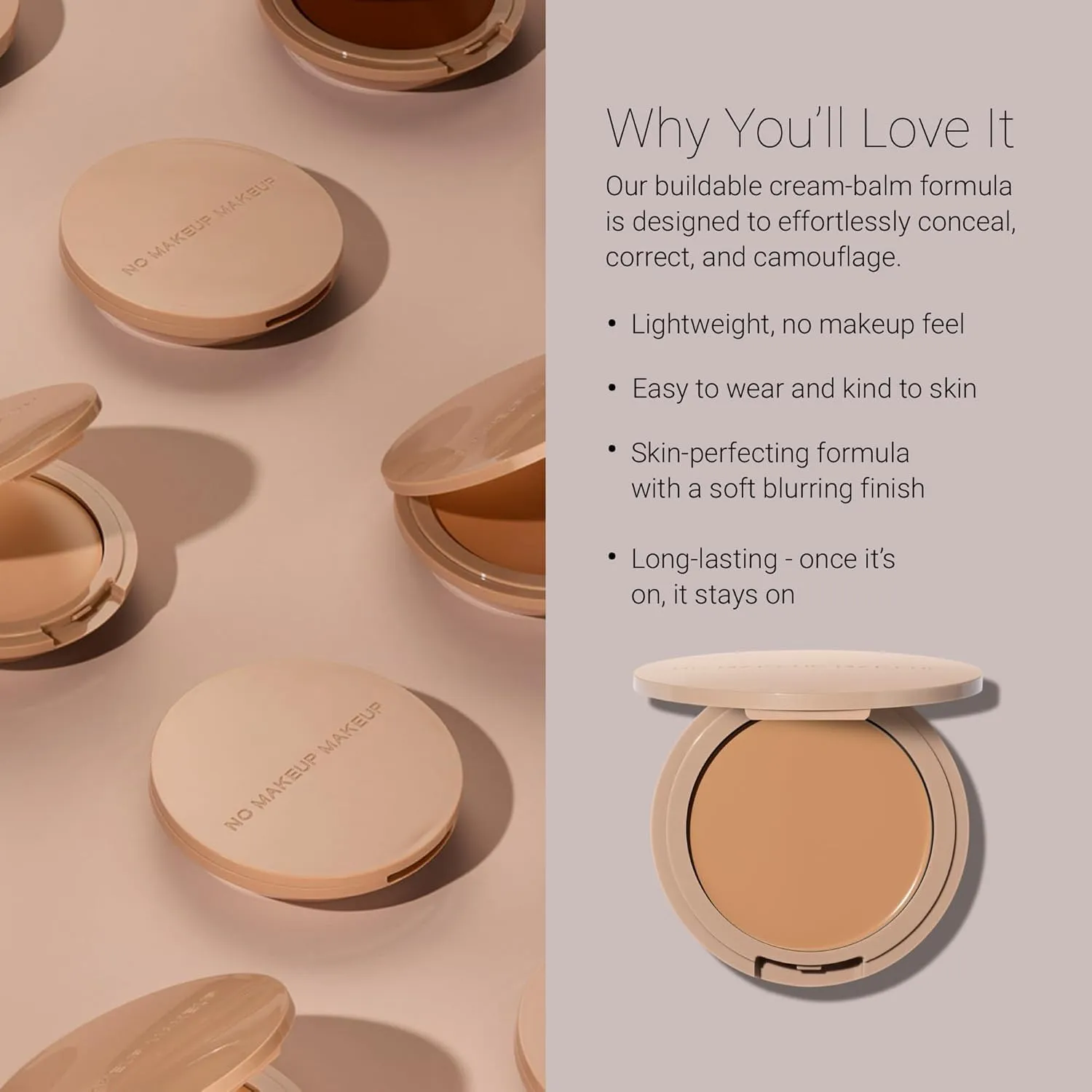 Foundation by No Makeup Makeup | Conceal & Correct with Long-Lasting, Buildable Formula & Lightweight Soft Finish | Cruelty-Free, Vegan, Fragrance-Free | Natural