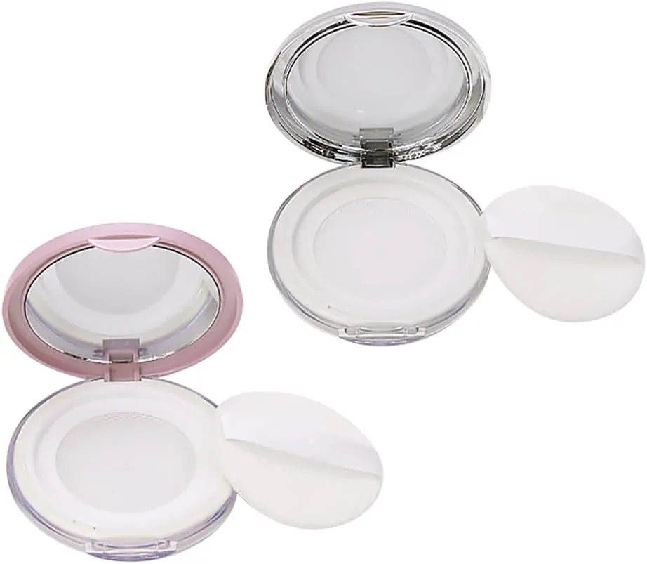 GSHLLO 2 Pcs 5g Loose Powder Containers with Puff Plastic Empty Powder Case Portable Cosmetic Powder Box DIY Makeup Powder Container Blush Powder Compact Case with Mirror Elasticated Net Sifter