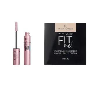 Maybelline Sky High Waterproof Lengthening Mascara & Fit Me Loose Setting Powder Fair Light Makeup Bundle, 1 Count Each