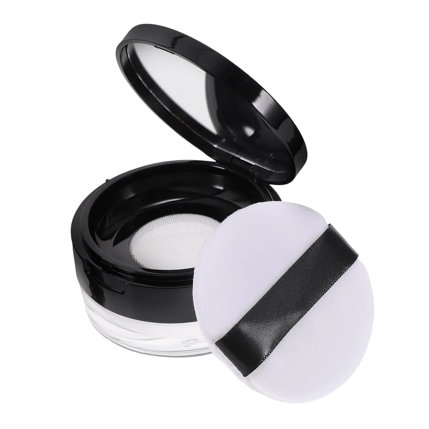 MERRYHAPY 3pcs Makeup Jar with Mirror Portable Loose Container Travel Kit for Makeup Sponge Double Design to Prevent Leakage Black Lids
