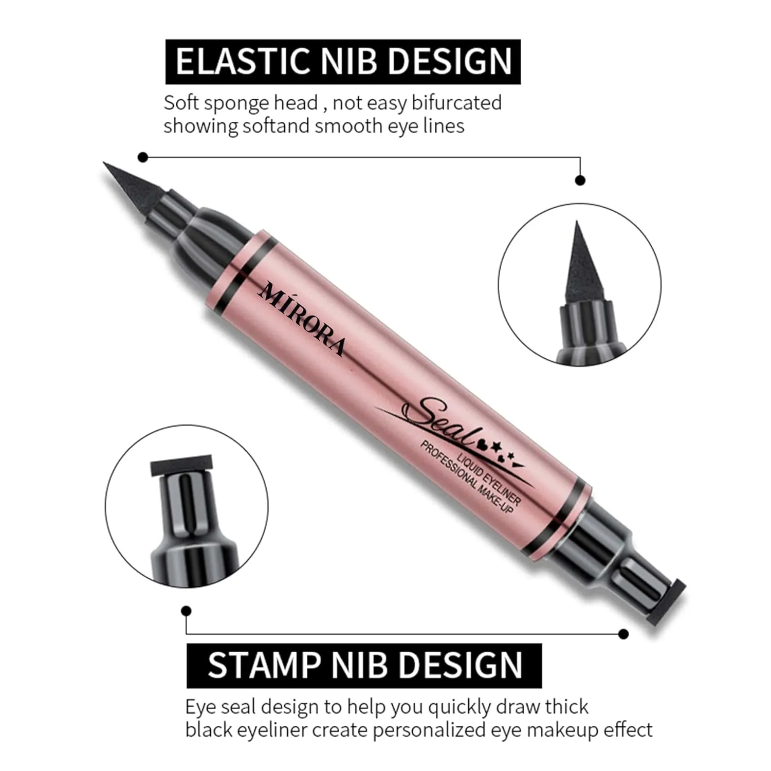 Winged Eyeliner Stamp for All Eye Shapes - Easy Cat Eye Stencil Makeup Tool, SmudgeProof & Waterproof Liquid Eyeliner Pen, Winged Stamp & Star & Heart (Black, Pack of 3)
