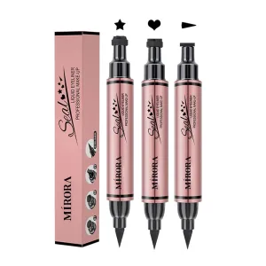 Winged Eyeliner Stamp for All Eye Shapes - Easy Cat Eye Stencil Makeup Tool, SmudgeProof & Waterproof Liquid Eyeliner Pen, Winged Stamp & Star & Heart (Black, Pack of 3)