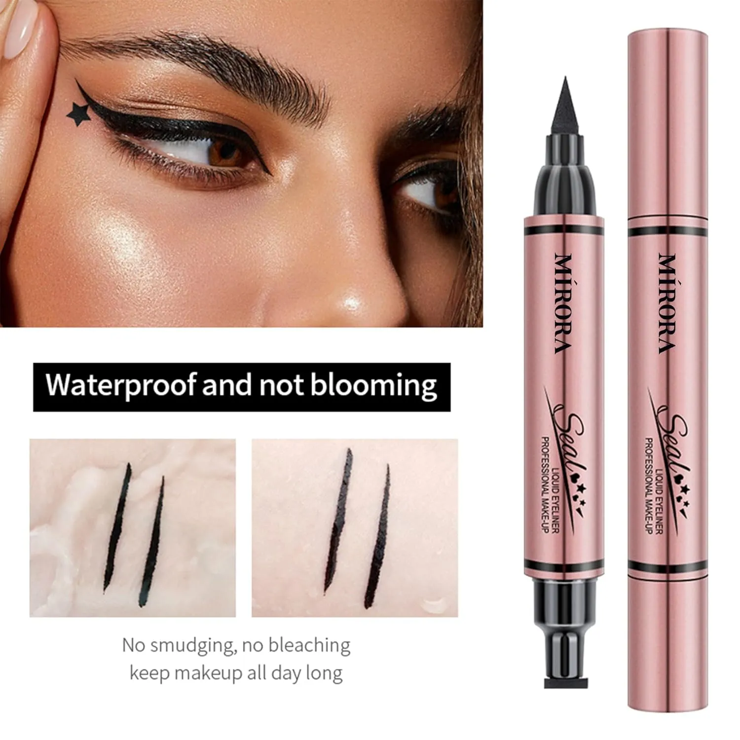 Winged Eyeliner Stamp for All Eye Shapes - Easy Cat Eye Stencil Makeup Tool, SmudgeProof & Waterproof Liquid Eyeliner Pen, Winged Stamp & Star & Heart (Black, Pack of 3)