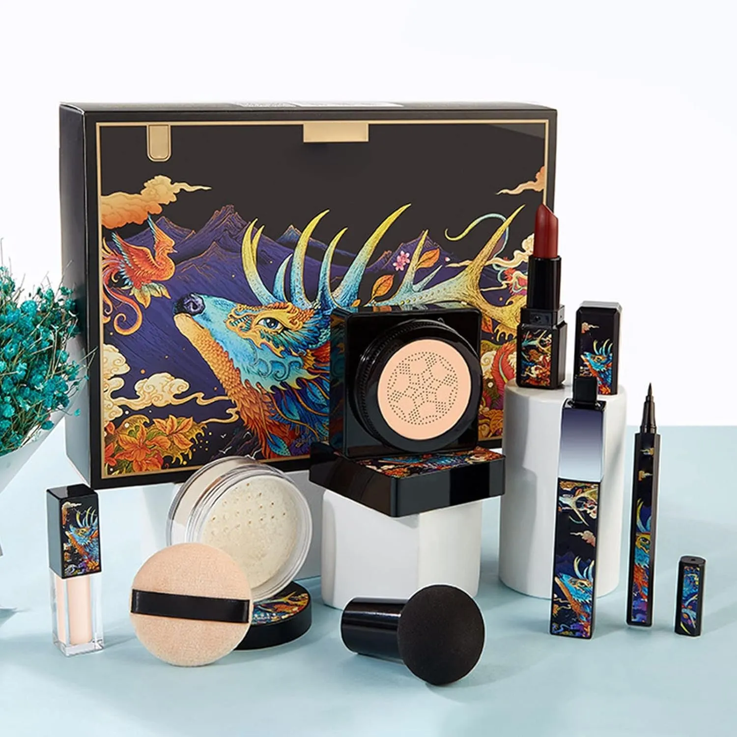 Womens Make up Seven Piece Air Cushion Eyeliner Mascara Concealer Setting Powder Lipstick Makeup Complete Makeup Makeup Set Gift For Novice Practice 10ml Makeup for Teenagers Girls