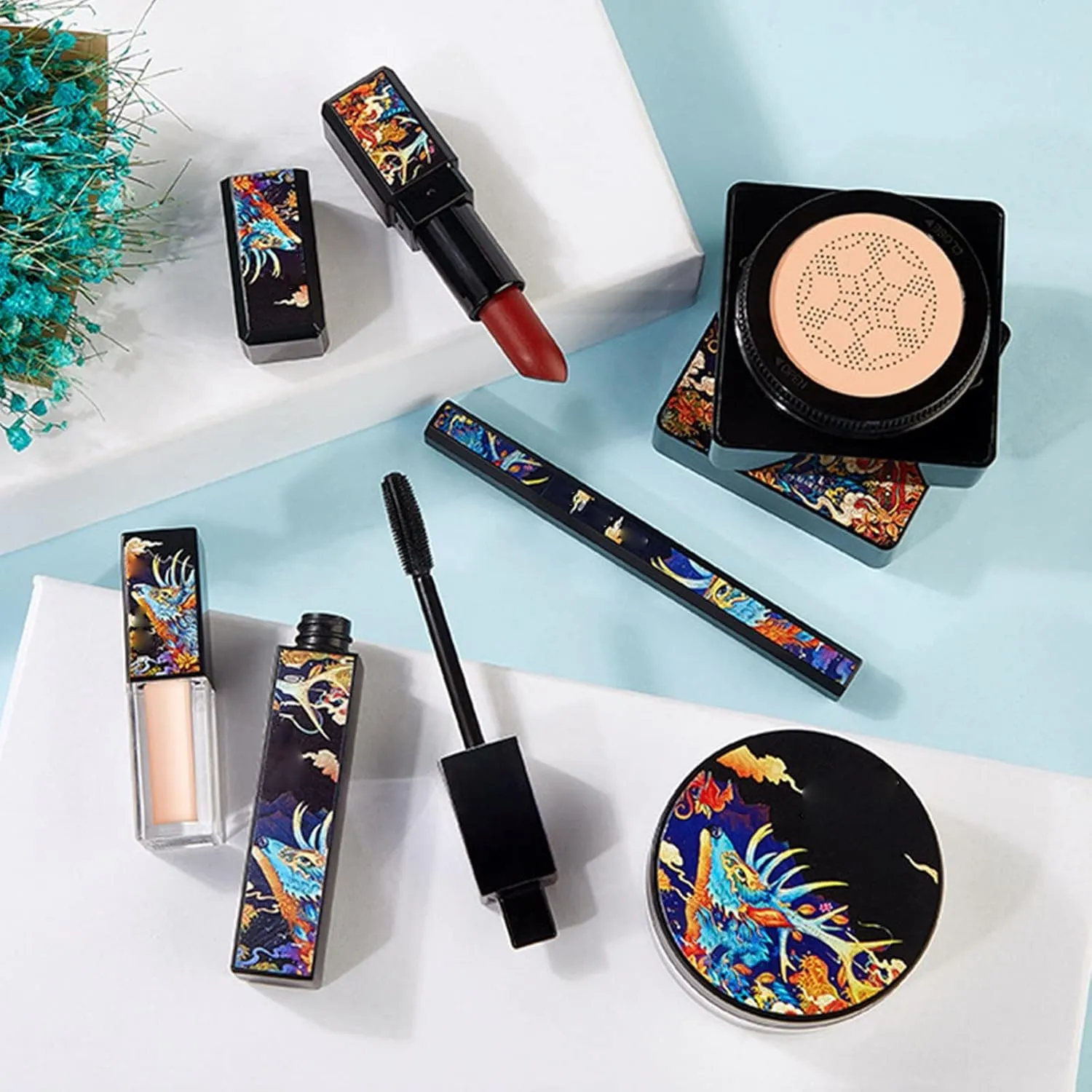 Womens Make up Seven Piece Air Cushion Eyeliner Mascara Concealer Setting Powder Lipstick Makeup Complete Makeup Makeup Set Gift For Novice Practice 10ml Makeup for Teenagers Girls