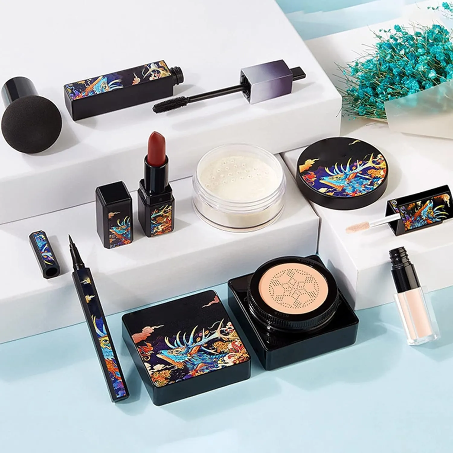 Womens Make up Seven Piece Air Cushion Eyeliner Mascara Concealer Setting Powder Lipstick Makeup Complete Makeup Makeup Set Gift For Novice Practice 10ml Makeup for Teenagers Girls